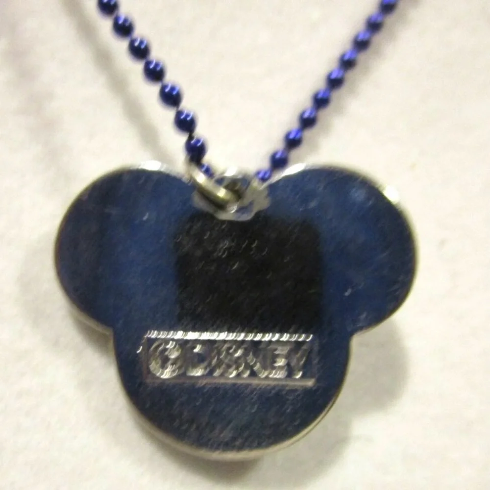 🎅🏻 SALE! Disney Mickey Mouse Head Pendant silver tone Necklace blue Sparkles